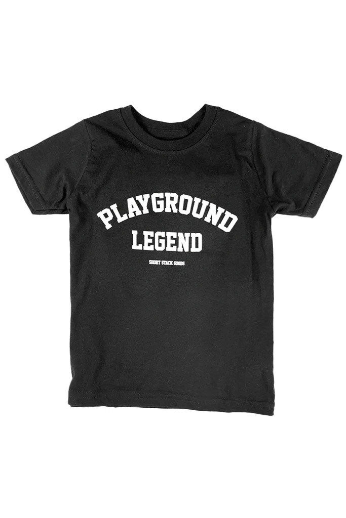 Playground legend white print on black tee