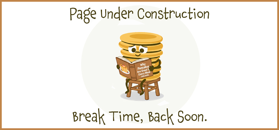 "Page Under construction. Break time, back soon." Shortie reading a book